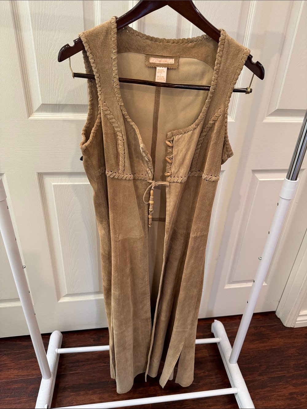 Women’s Suede Long Vest — Tan